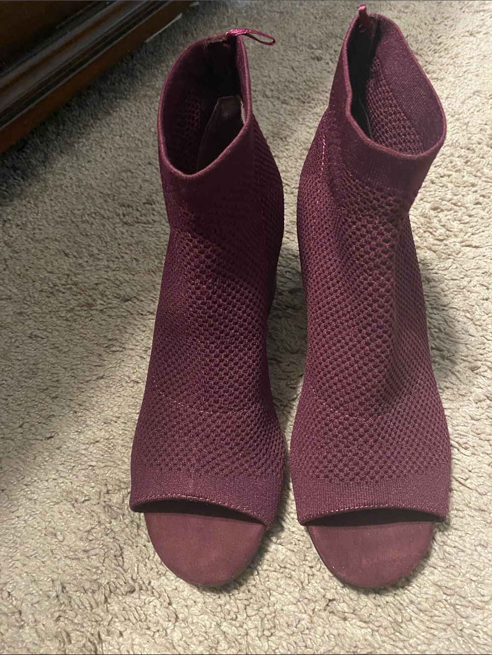 Seven Dials Open-Toe Knit Ankle Booties - Burgundy